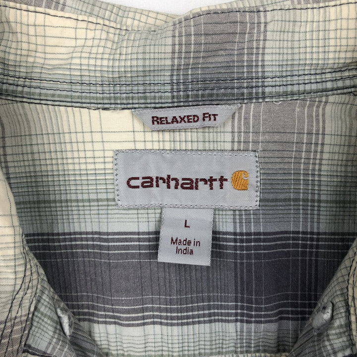 Carhartt Relaxed Fit Ombre Check Button-Down Short Sleeve Work Shirt, Men's Size L cotton gray type Vintage Second Hand