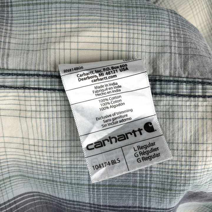 Carhartt Relaxed Fit Ombre Check Button-Down Short Sleeve Work Shirt, Men's Size L cotton gray type Vintage Second Hand