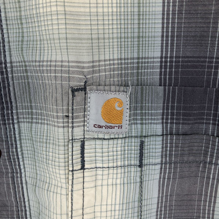 Carhartt Relaxed Fit Ombre Check Button-Down Short Sleeve Work Shirt, Men's Size L cotton gray type Vintage Second Hand