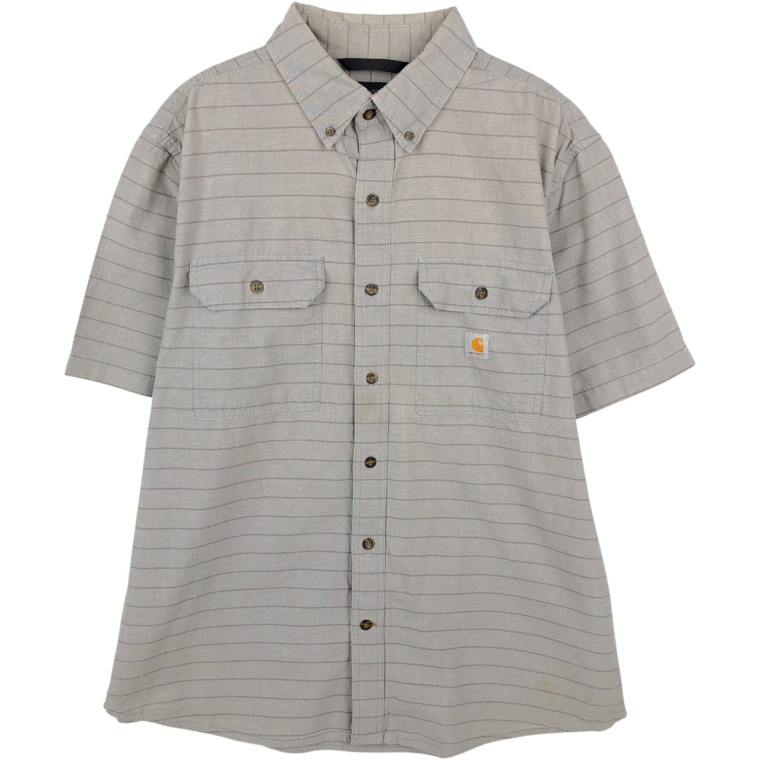 Carhartt Loose Fit Striped Button-Down Short Sleeve Work Shirt, Men's Size L cotton gray type Vintage Second Hand