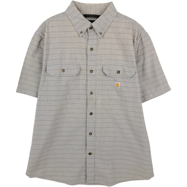 Carhartt Loose Fit Striped Button-Down Short Sleeve Work Shirt, Men's Size L cotton gray type Vintage Second Hand