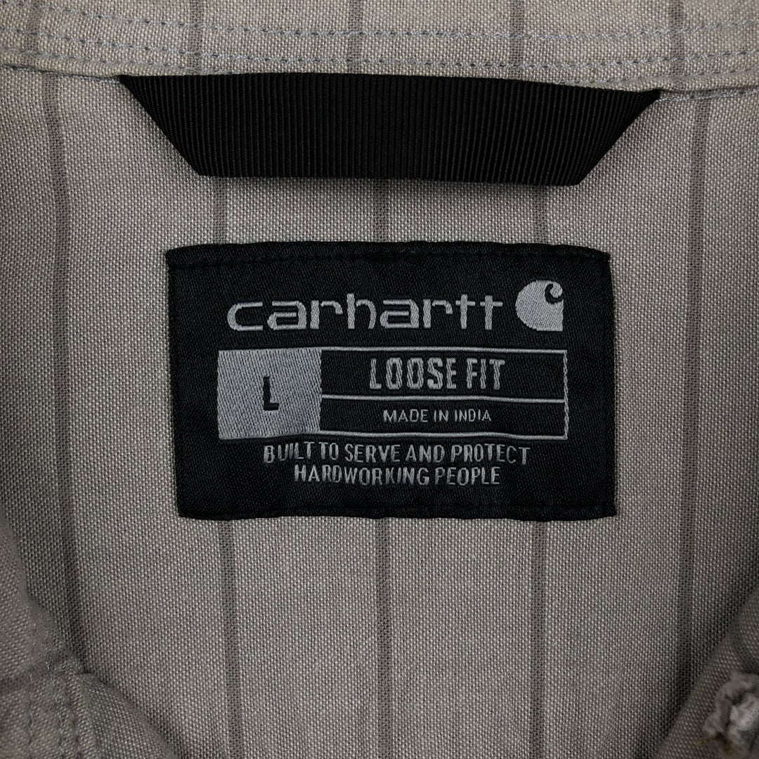 Carhartt Loose Fit Striped Button-Down Short Sleeve Work Shirt, Men's Size L cotton gray type Vintage Second Hand