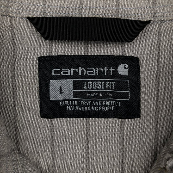 Carhartt Loose Fit Striped Button-Down Short Sleeve Work Shirt, Men's Size L cotton gray type Vintage Second Hand