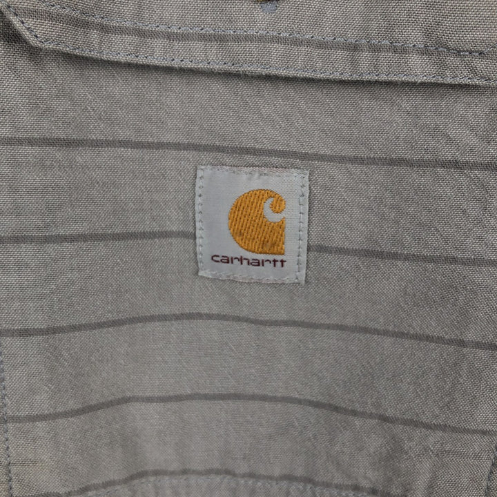 Carhartt Loose Fit Striped Button-Down Short Sleeve Work Shirt, Men's Size L cotton gray type Vintage Second Hand