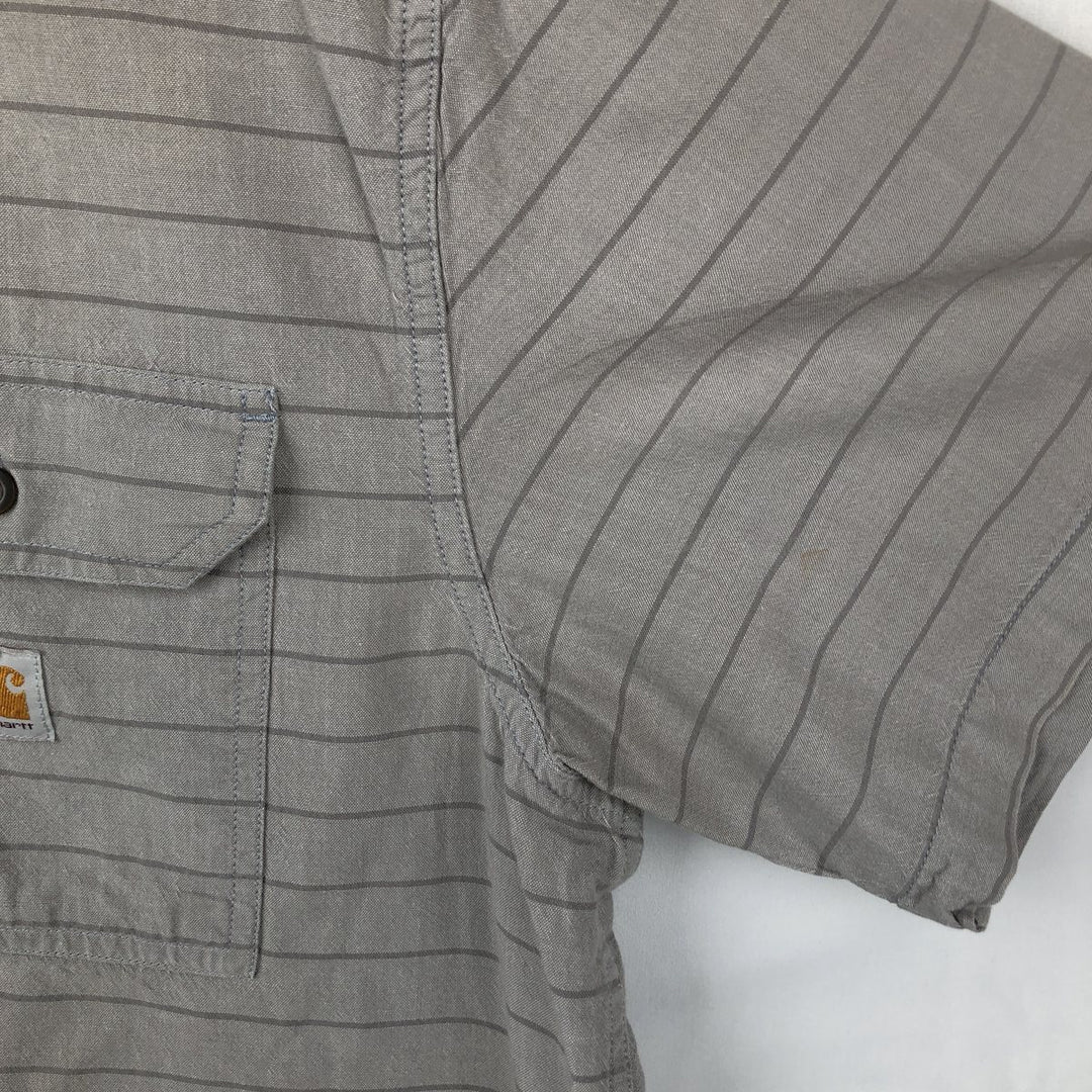 Carhartt Loose Fit Striped Button-Down Short Sleeve Work Shirt, Men's Size L cotton gray type Vintage Second Hand