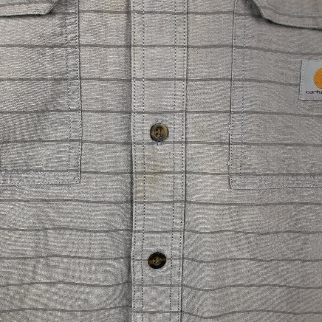 Carhartt Loose Fit Striped Button-Down Short Sleeve Work Shirt, Men's Size L cotton gray type Vintage Second Hand
