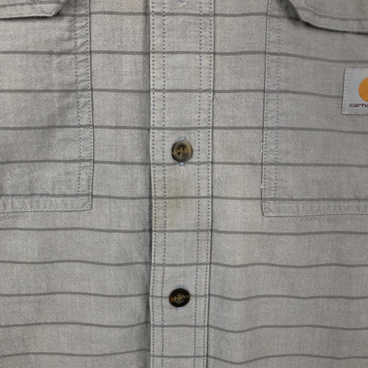 Carhartt Loose Fit Striped Button-Down Short Sleeve Work Shirt, Men's Size L cotton gray type Vintage Second Hand