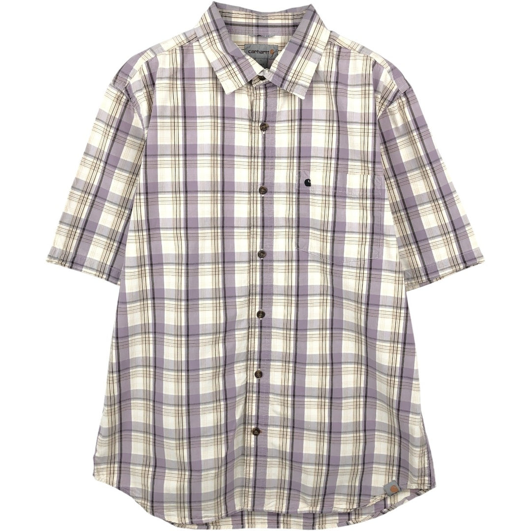 Carhartt RELAXED FIT Check Pattern Short Sleeve Work Shirt, Men's L size cotton purple type Vintage Second Hand
