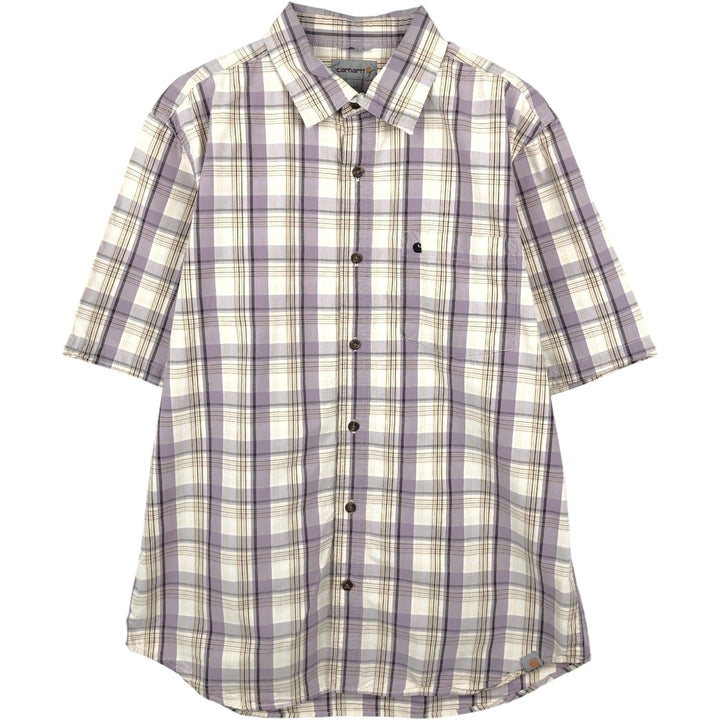 Carhartt RELAXED FIT Check Pattern Short Sleeve Work Shirt, Men's L size cotton purple type Vintage Second Hand