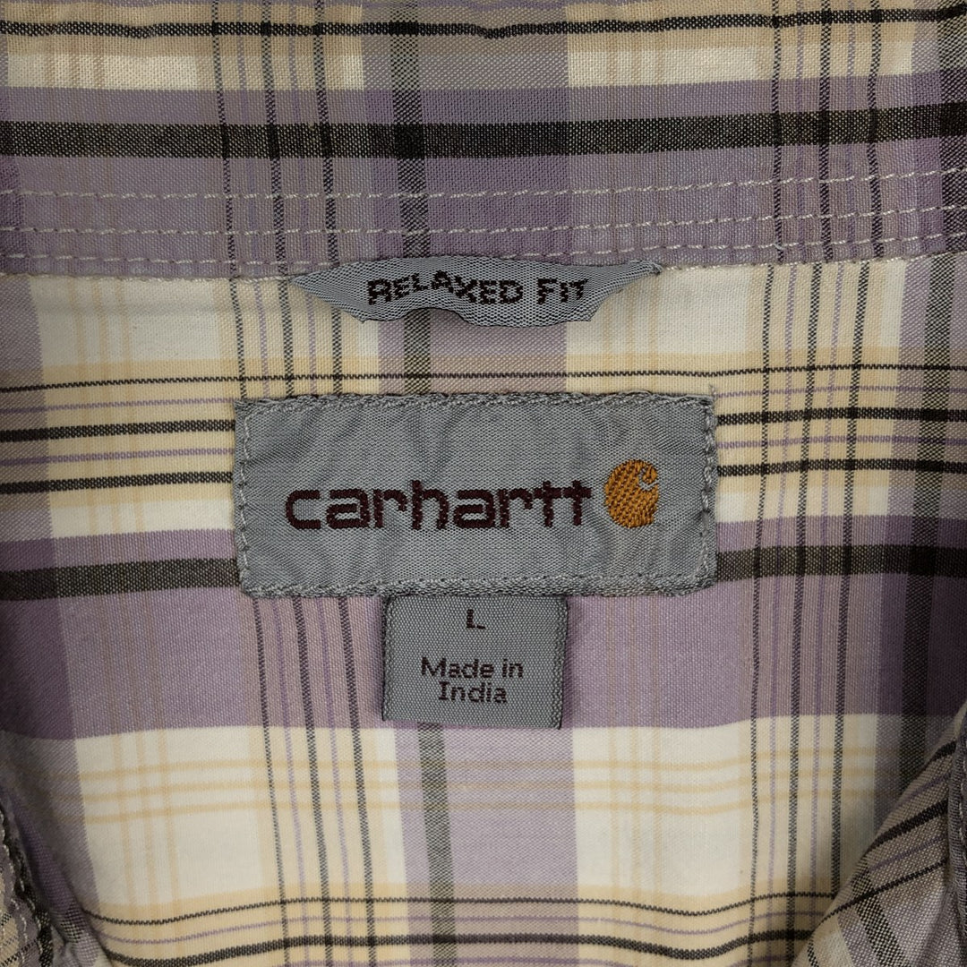 Carhartt RELAXED FIT Check Pattern Short Sleeve Work Shirt, Men's L size cotton purple type Vintage Second Hand
