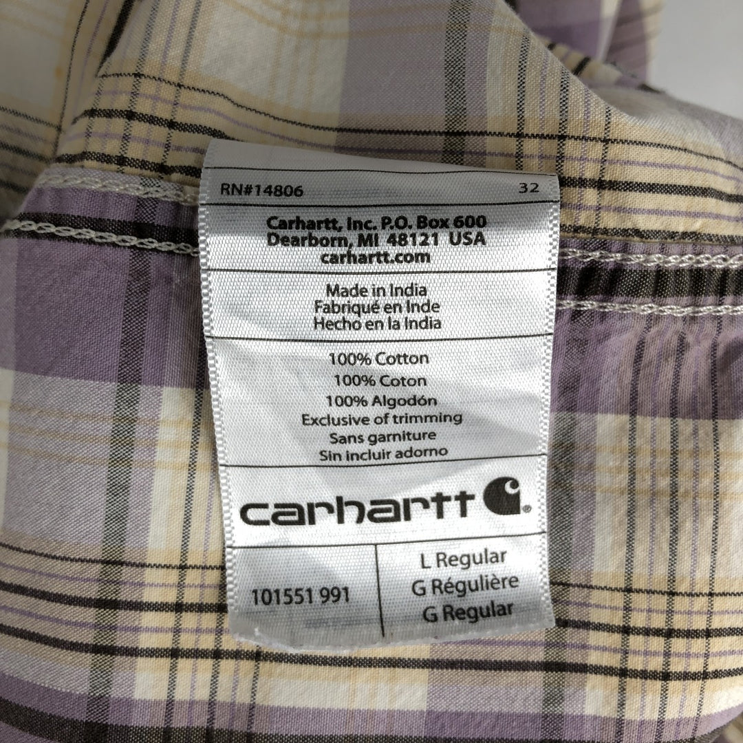 Carhartt RELAXED FIT Check Pattern Short Sleeve Work Shirt, Men's L size cotton purple type Vintage Second Hand