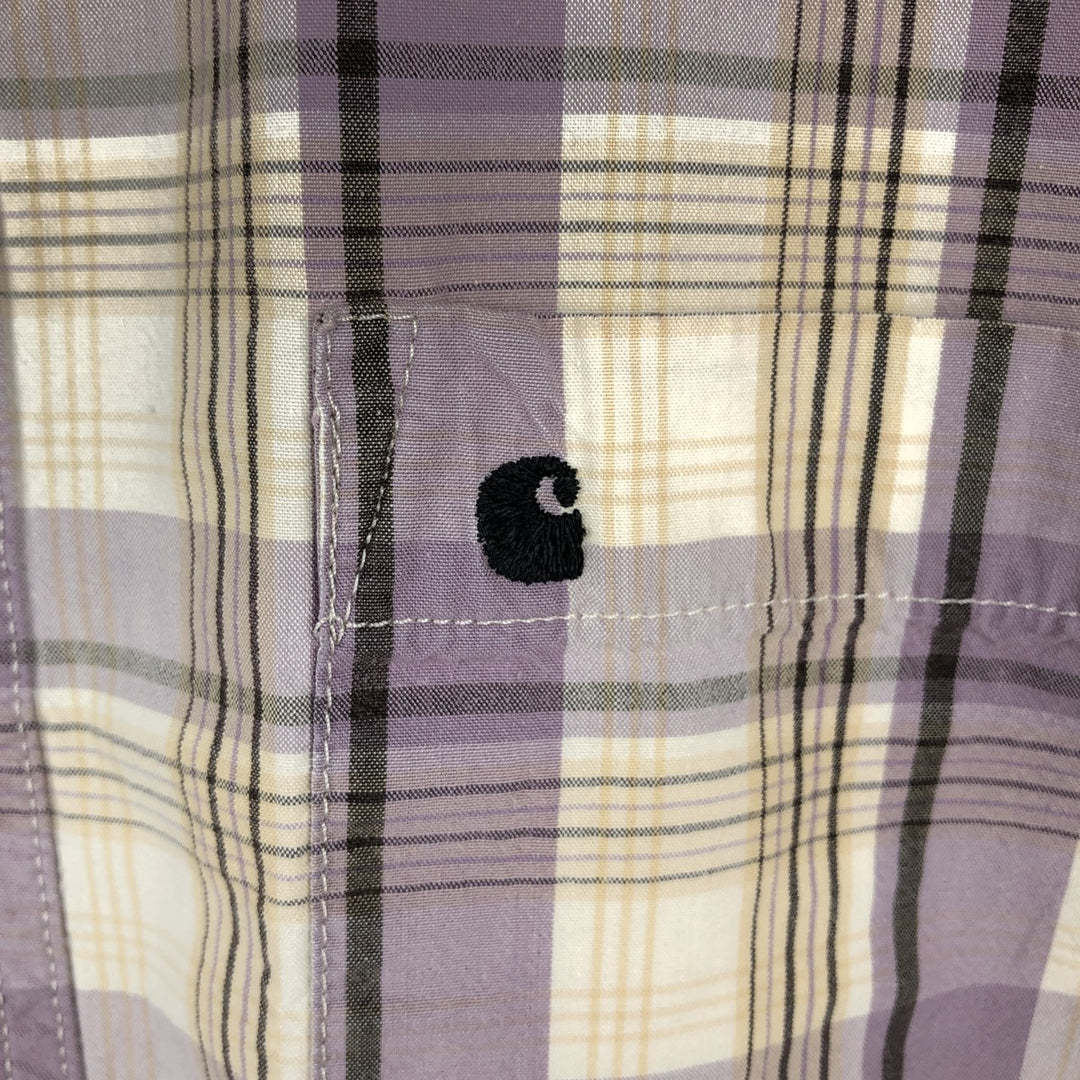 Carhartt RELAXED FIT Check Pattern Short Sleeve Work Shirt, Men's L size cotton purple type Vintage Second Hand