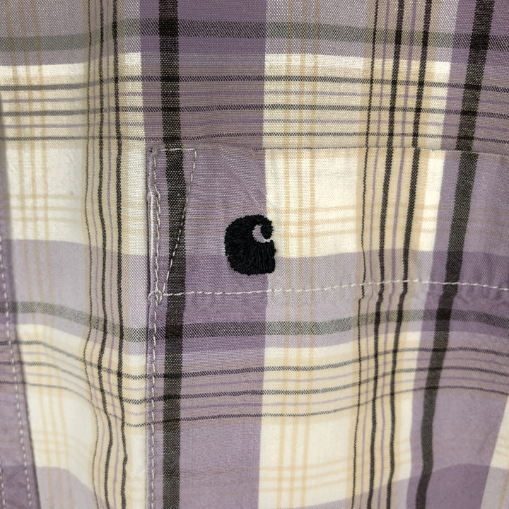 Carhartt RELAXED FIT Check Pattern Short Sleeve Work Shirt, Men's L size cotton purple type Vintage Second Hand