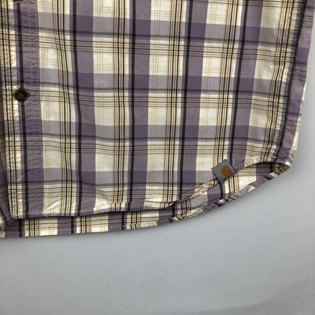 Carhartt RELAXED FIT Check Pattern Short Sleeve Work Shirt, Men's L size cotton purple type Vintage Second Hand
