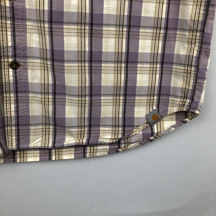 Carhartt RELAXED FIT Check Pattern Short Sleeve Work Shirt, Men's L size cotton purple type Vintage Second Hand