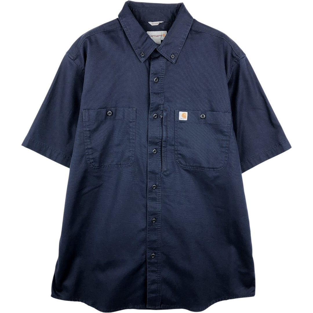Carhartt Relaxed Fit Button-down Short Sleeve Work Shirt, Men's Size L cotton navy blue type Vintage Second Hand