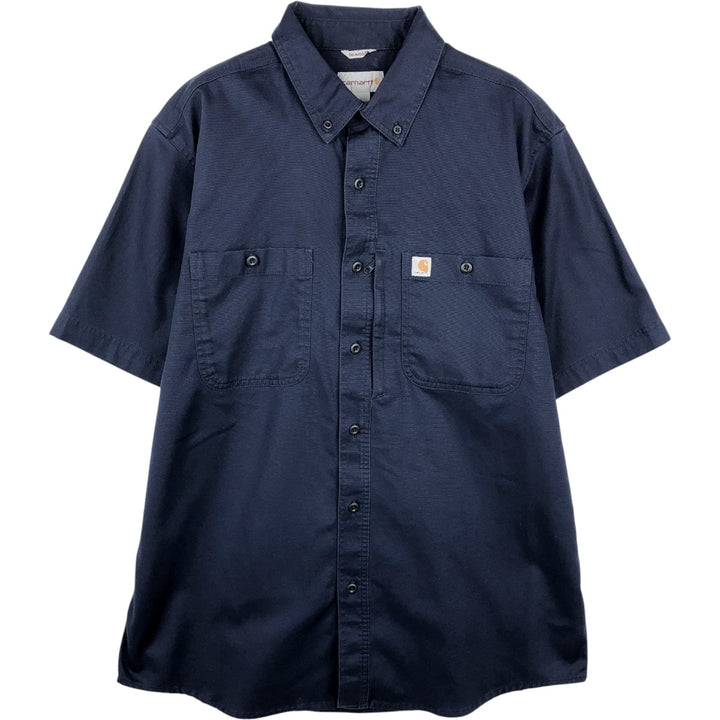 Carhartt Relaxed Fit Button-down Short Sleeve Work Shirt, Men's Size L cotton navy blue type Vintage Second Hand