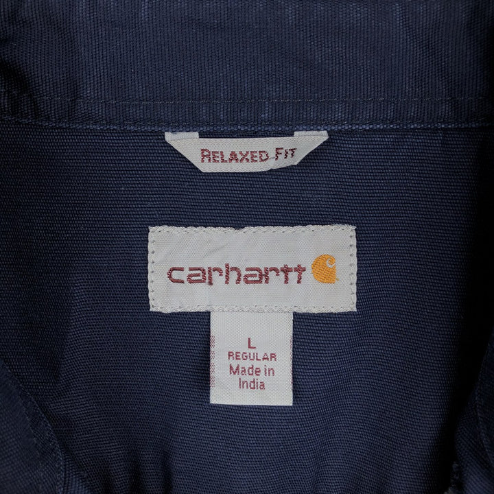 Carhartt Relaxed Fit Button-down Short Sleeve Work Shirt, Men's Size L cotton navy blue type Vintage Second Hand