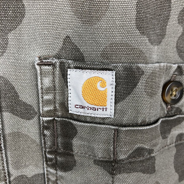 Carhartt Relaxed Fit Camouflage Pattern Button-Down Short-Sleeve Work Shirt (Men's Size S) cotton Khaki type Vintage Second Hand