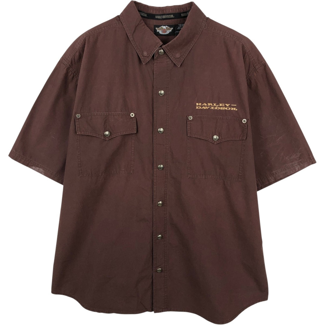 Harley-Davidson Hidden Button Down Short Sleeve Work Shirt Box Shirt Men's XL cotton brown type Vintage Second Hand