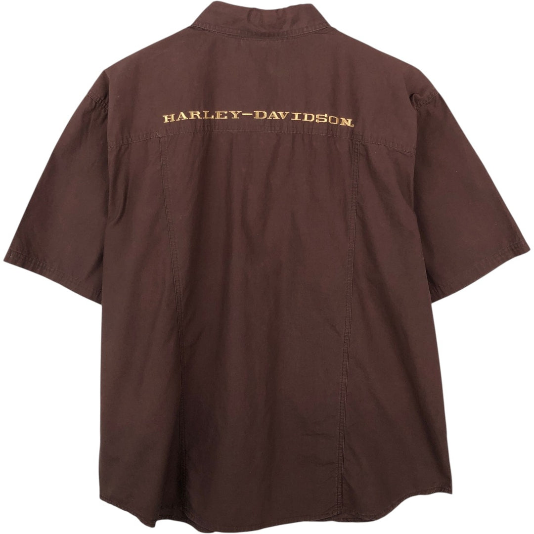 Harley-Davidson Hidden Button Down Short Sleeve Work Shirt Box Shirt Men's XL cotton brown type Vintage Second Hand