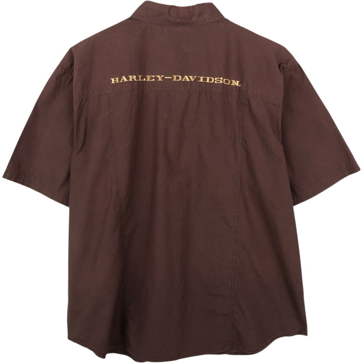 Harley-Davidson Hidden Button Down Short Sleeve Work Shirt Box Shirt Men's XL cotton brown type Vintage Second Hand