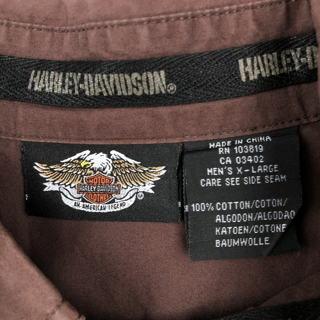 Harley-Davidson Hidden Button Down Short Sleeve Work Shirt Box Shirt Men's XL cotton brown type Vintage Second Hand
