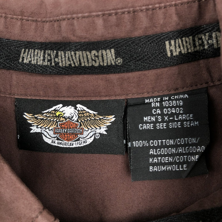 Harley-Davidson Hidden Button Down Short Sleeve Work Shirt Box Shirt Men's XL cotton brown type Vintage Second Hand