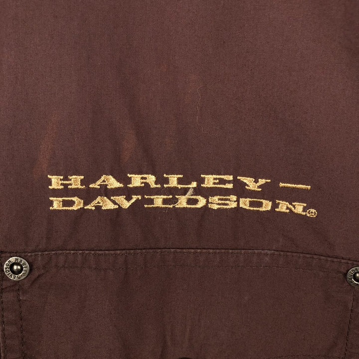 Harley-Davidson Hidden Button Down Short Sleeve Work Shirt Box Shirt Men's XL cotton brown type Vintage Second Hand
