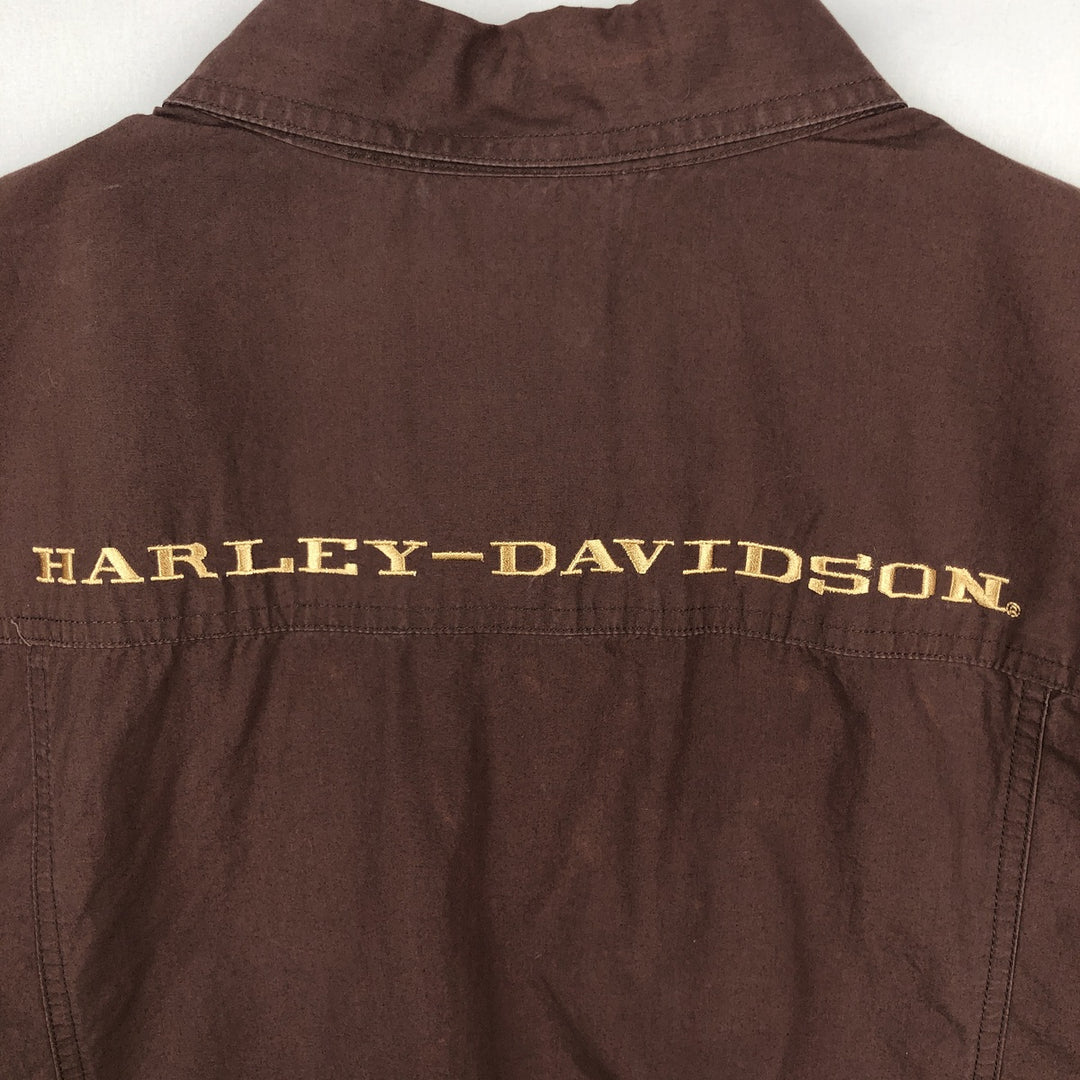 Harley-Davidson Hidden Button Down Short Sleeve Work Shirt Box Shirt Men's XL cotton brown type Vintage Second Hand