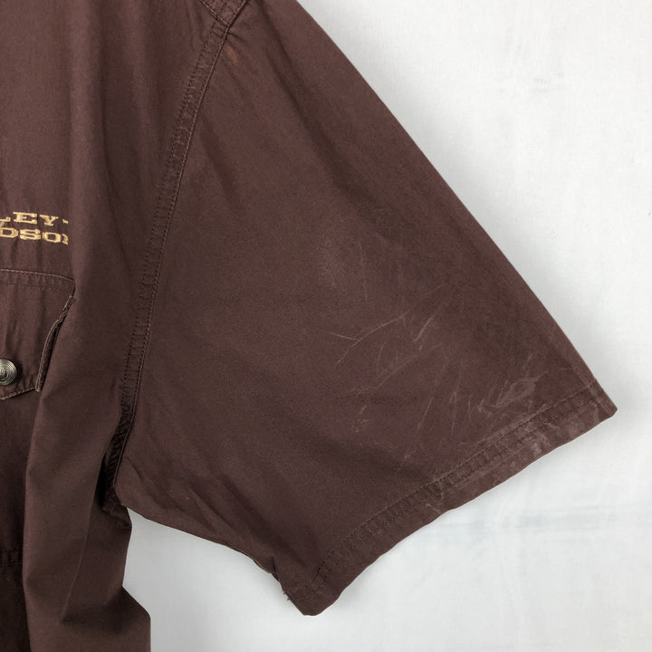 Harley-Davidson Hidden Button Down Short Sleeve Work Shirt Box Shirt Men's XL cotton brown type Vintage Second Hand