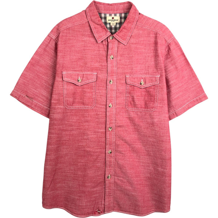 Woolrich Chambray Short-Sleeve Cotton Shirt, Men's Size XL (approx.) cotton red type Vintage Second Hand