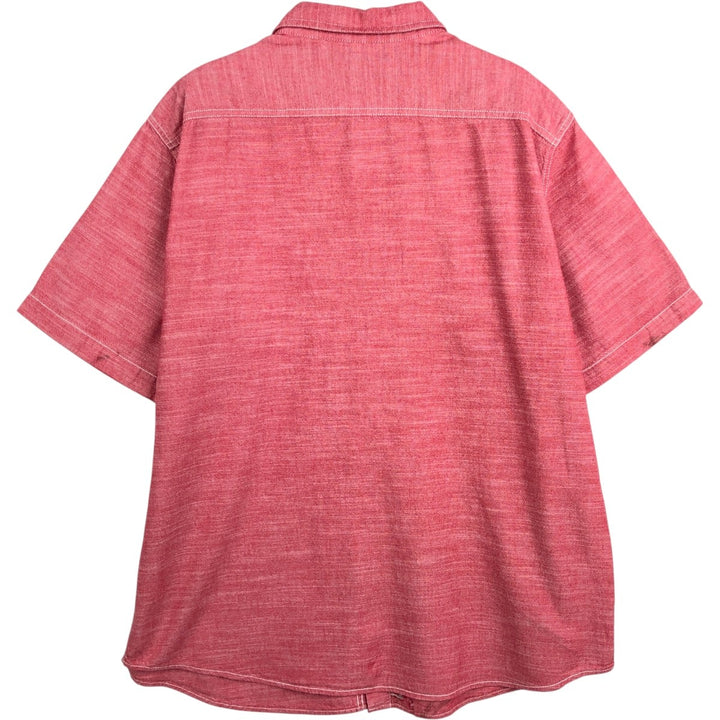 Woolrich Chambray Short-Sleeve Cotton Shirt, Men's Size XL (approx.) cotton red type Vintage Second Hand