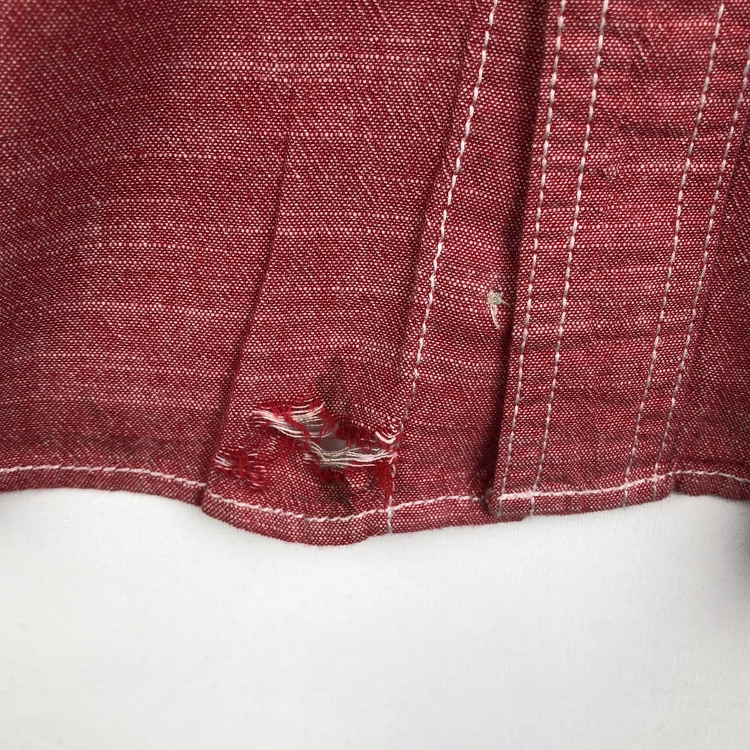 Woolrich Chambray Short-Sleeve Cotton Shirt, Men's Size XL (approx.) cotton red type Vintage Second Hand