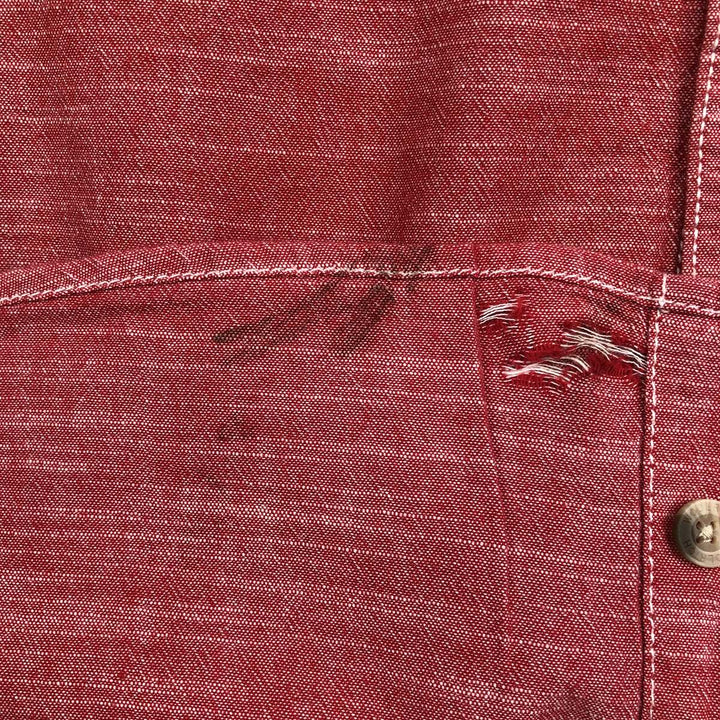 Woolrich Chambray Short-Sleeve Cotton Shirt, Men's Size XL (approx.) cotton red type Vintage Second Hand