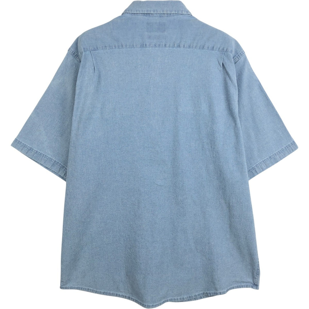 Wrangler Comfort Flex Short-Sleeve Chambray Shirt, Men's Size L (approx.) cotton Blue type light blue Vintage Second Hand
