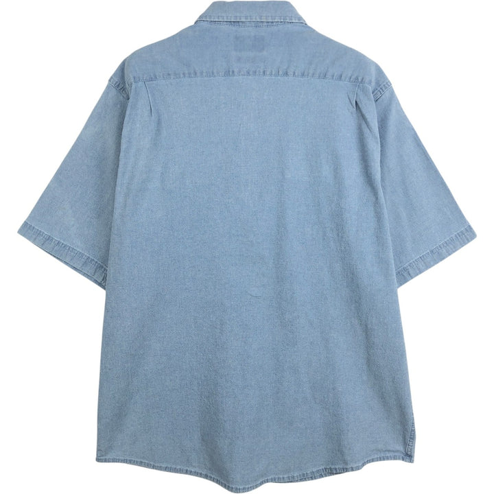 Wrangler Comfort Flex Short-Sleeve Chambray Shirt, Men's Size L (approx.) cotton Blue type light blue Vintage Second Hand