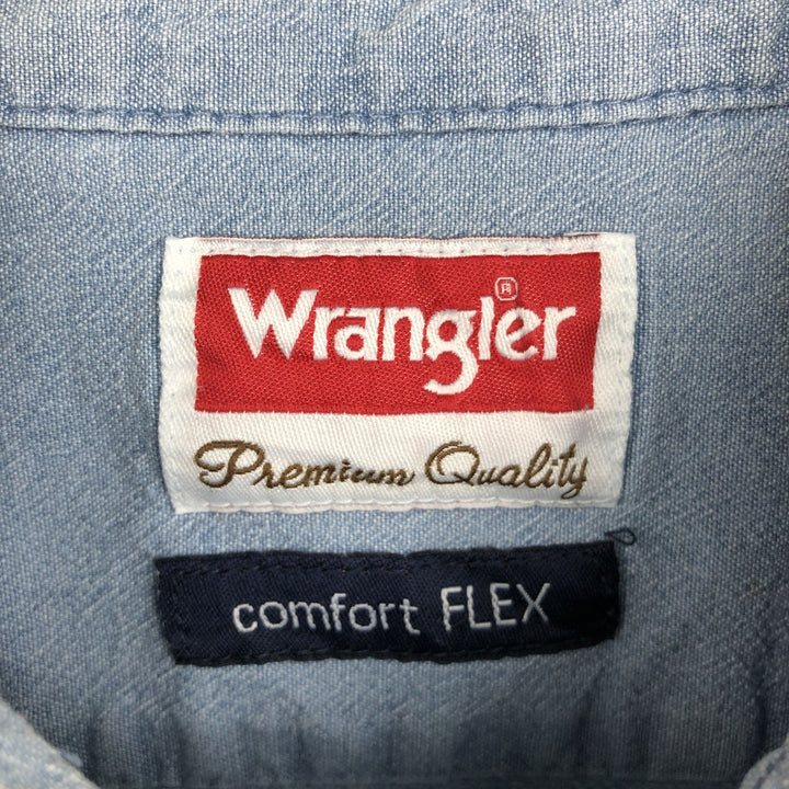 Wrangler Comfort Flex Short-Sleeve Chambray Shirt, Men's Size L (approx.) cotton Blue type light blue Vintage Second Hand