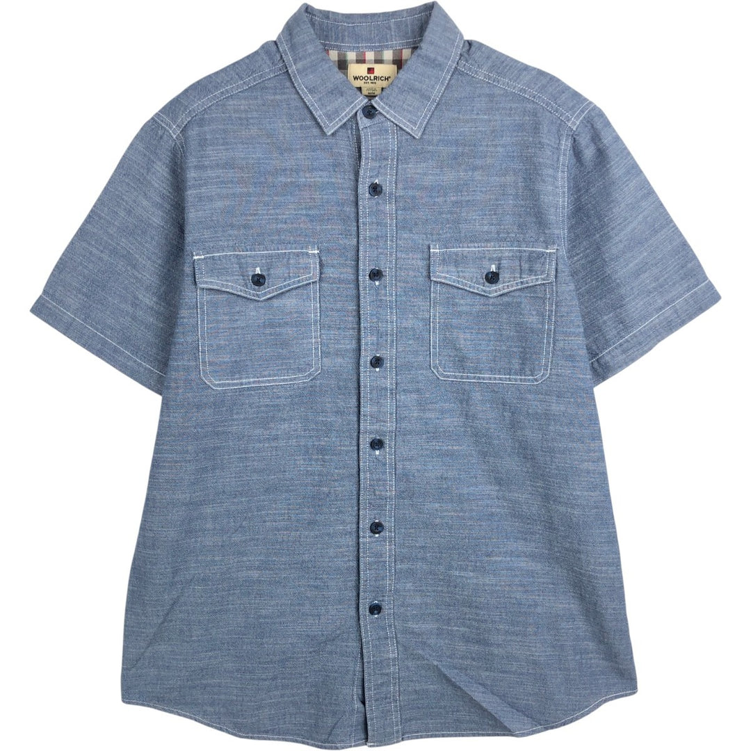 Woolrich short-sleeved chambray shirt, men's size M (equivalent to size M) cotton blue type Vintage Second Hand