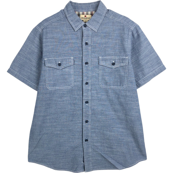 Woolrich short-sleeved chambray shirt, men's size M (equivalent to size M) cotton blue type Vintage Second Hand