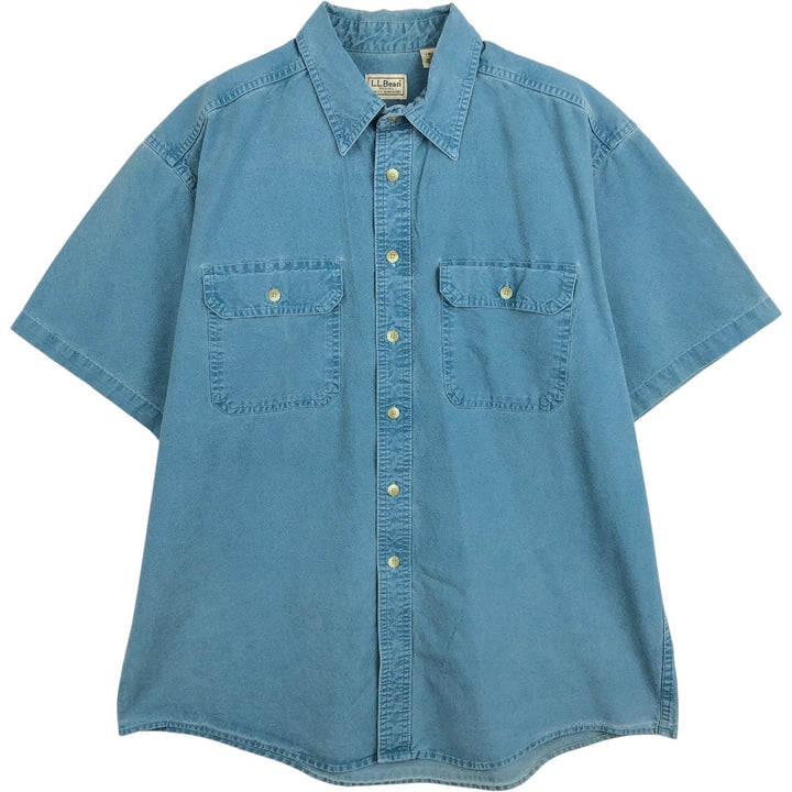 90s-00'S LL Bean short-sleeved cotton shirt, made in Canada, men's size L equivalent. cotton blue type Vintage Second Hand