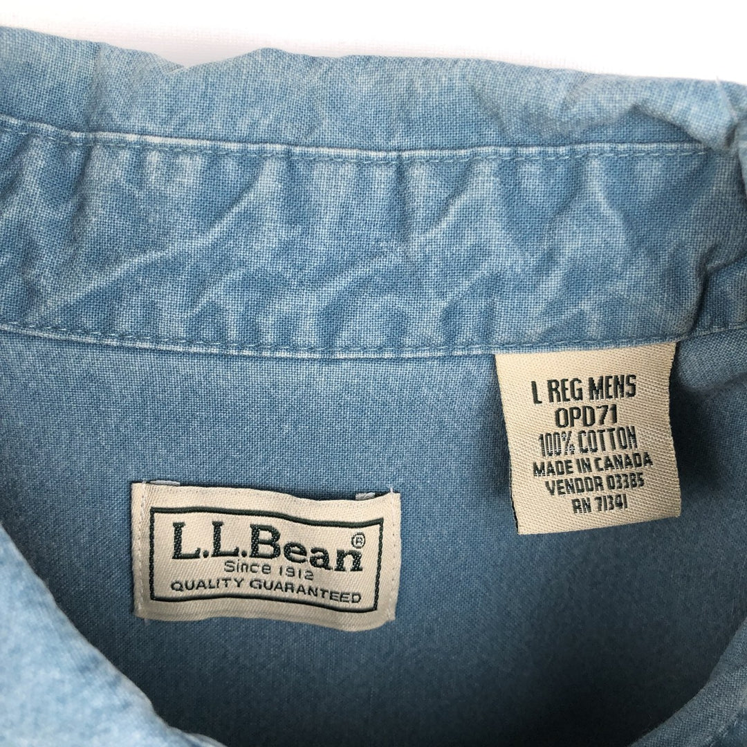 90s-00'S LL Bean short-sleeved cotton shirt, made in Canada, men's size L equivalent. cotton blue type Vintage Second Hand