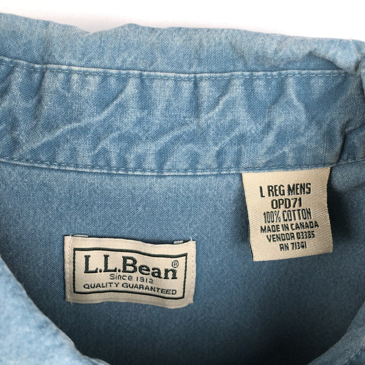 90s-00'S LL Bean short-sleeved cotton shirt, made in Canada, men's size L equivalent. cotton blue type Vintage Second Hand