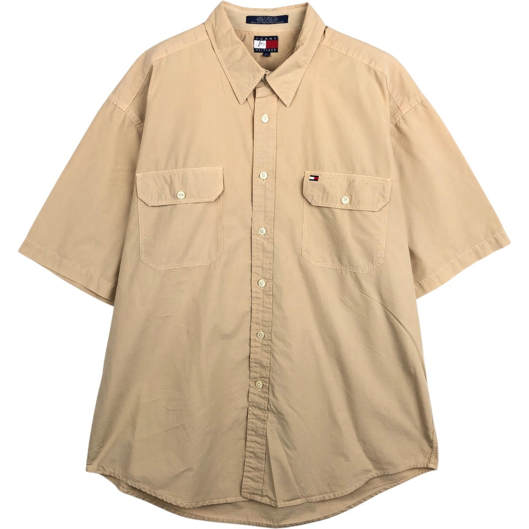 1990'S Tommy Hilfiger Short-Sleeve Cotton Shirt, Men's Size XL (Vintage) cotton Beige type Vintage Second Hand