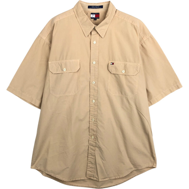 1990'S Tommy Hilfiger Short-Sleeve Cotton Shirt, Men's Size XL (Vintage) cotton Beige type Vintage Second Hand