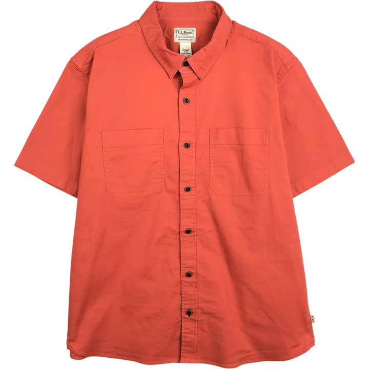 90s-00'S L.L.Bean Traditional Fit Short-Sleeve Cotton Shirt, Men's Size M (approx.) cotton orange type Vintage Second Hand