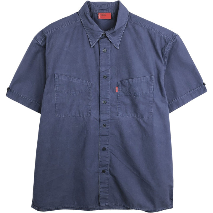 Levi's RED TAB Ripstop Short-Sleeve Cotton Box Shirt (Men's Size M) cotton navy blue type Vintage Second Hand