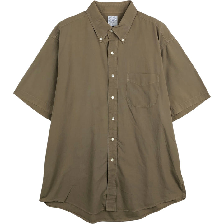 Brooks Brothers SPORT SHIRT Short-Sleeve Button-Down Shirt, Men's Size L (approx.) cotton Khaki type brown Vintage Second Hand