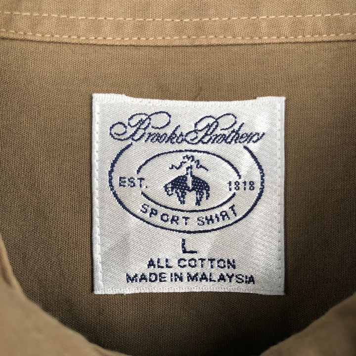 Brooks Brothers SPORT SHIRT Short-Sleeve Button-Down Shirt, Men's Size L (approx.) cotton Khaki type brown Vintage Second Hand