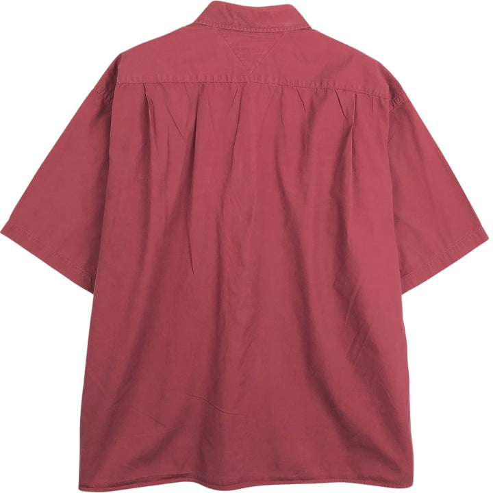 1990'S Tommy Hilfiger Short-Sleeve Cotton Box Shirt, Men's Size L (approx.), Vintage cotton burgundy type Vintage Second Hand
